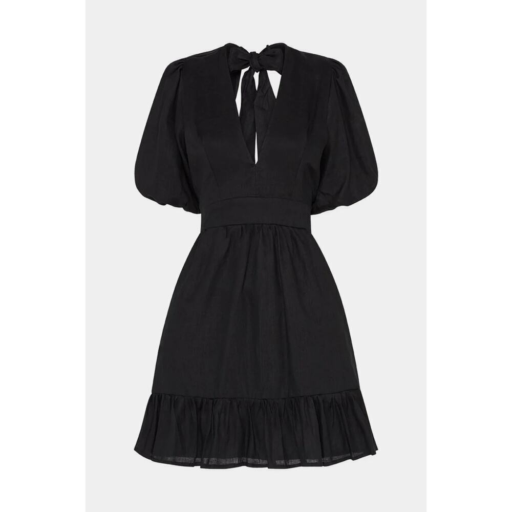 FAITHFULL THE BRAND Catrina Mini Dress Size US8 New with Tags Black Linen